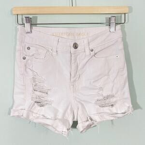 American Eagle Women's White Distressed High Rise Denim Shortie Size 0